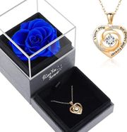 Preserved Real Rose with Heart Necklace Gifts for Mom Women Wife Girlfriend