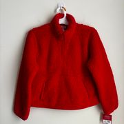 Wondershop  Women's Faux Shearling Fleece Half Zip Pullover - Red Small