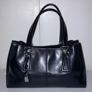 Liz Claiborne Women’s Black Vegan Leather Shoulder Bag Purse Boxy East West Styl