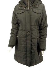 NWT Lucky Brand Army Green Puffer Coat Long Medium ~