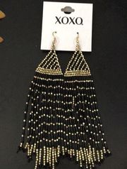 New XOXO Black & Gold Waterfall Beaded Earrings 6"