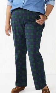 Croft Barrow Effortless Stretch Bootcut Pants 22W Long Tartan Green Plaid NEW TB