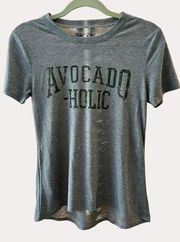 Modern Lux Avocado Holic Graphic High Low T-Shirt Top Gray Green Short Sleeve XS