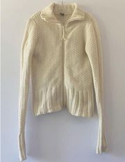 Gap Women's Cream 100% Lambswool Chunky Knit Zip-Up Sweater Cardigan SZ M