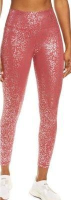 Goddess 7/8 Workout Leggings in Red Terrazzo Foil Print Size Medium