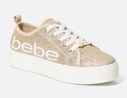 NEW BEBE DOVIE BEBE LOGO SNEAKERS Gold Glitter