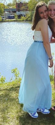 Lulus White and Blue Prom Dress