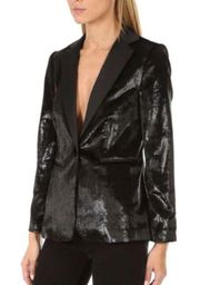 FRAME Black Metallic Velvet Satin Single Blazer Jacket Size 2