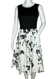 Grace Karin Dress Womens Small Black White Floral Fit & Flare Retro Tea Dress