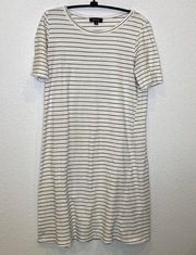Roolee Women’s Black & White Striped Midi T-Shirt Dress Casual Sz M Cotton
