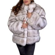 GUESS Oversized Faux Fur Jacket Gray Puffer Zip Up Coat SUPER SOFT Furry Sz L