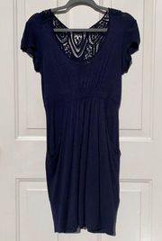 Bluheaven Navy Crochet Blue Cotton Dress