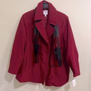 Croft & Barrow NEW  Holiday Red Double Breasted Wool Blend Coat 3X w/Scarf Festivus