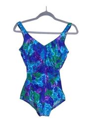 Le Cove Vintage floral Ruched Pinup One Piece Swimsuit EUC  Sz 10