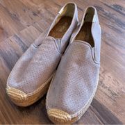 SOLUDOS Malibu Perforated Gray Suede Double High Platform Espadrilles Size 10