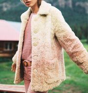 Anthropologie Blush Ombré Faux Fur Coat Boho Teddy Jacket Women’s Size Medium