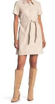 NWT  Cream Belted Vegan Leather Dress