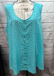 Women Within 1x blue sleeveless blue with white polka dot blouse (2066)