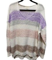 Promesa Lavender/Pink/Taupe Striped Eyelash Knit Sweater Sz M/L Women