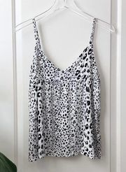 Lela Sky Leopard Cami Tank Top White Black L