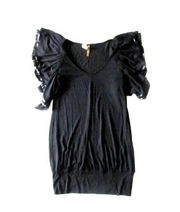 Rachel Pally Black Flutter Sleeve Banded Blouson Hem Jersey Dress XS