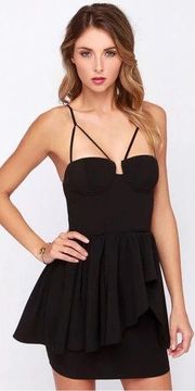 NBD x Revolve Dress Small Swoon Black Mini Bralette Strappy Cutout Peplum Party