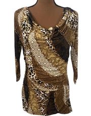 Carmen by Carmen Marc Valvo cowl neckline matte jersey shimmer tunic size M