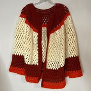 Vintage Fall Colors Crocheted Boho Poncho Shawl Shrug