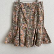 Tan Pink Hippie Boho Floral Pleated Mermaid Knee Length Midi Skirt