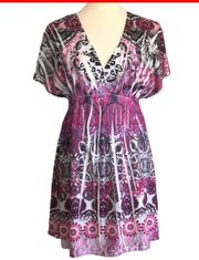 Multicolor Paisley Dress V-Neck Empire Waist •Size Small