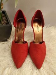 Breckelle's Megan 21 Red Faux Suede Pointed Toe Pumps 8