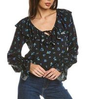 WeWoreWhat Black Ruffle Floral Long Sleeve Viscose Blouse XS