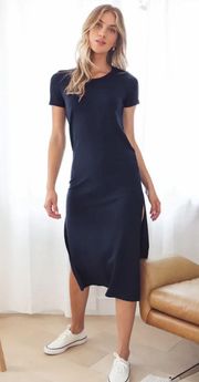 Lulus Lulu’s Cool & Classy Navy Ribbed Midi Shirt Dress NWT Size Small