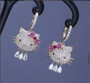 Hello Kitty Silver Earrings NEW crystals