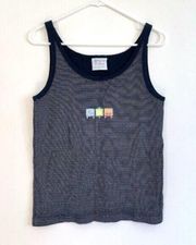 FRESH PRODUCE Navy Blue White Striped Fruit Graphic Cotton Y2K / 90s Tank Top L