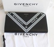 Givenchy Black & White Logo Print Zip-around Continental Wing Wallet