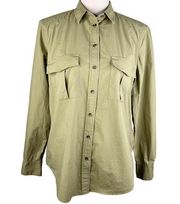 Massimo Dutti Blouse Top M Olive Green Button Down Pockets