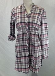 Oh Baby By Motherhood Plaid Pink Purple Black Button Down Long Sleeve Top Size S