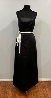 Bill Levkoff Classic Black Strapless Gown White Sash 8 Vintage VTG