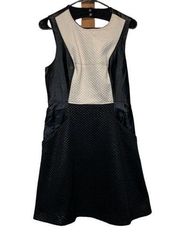 Rachel Rachel Roy Cream & Black Faux Leather Sleeveless A Line Dress Size 8