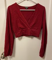 red crop long sleeve shirt