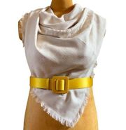Polo Ralph Lauren Satin Slide Buckle Belt Yellow Sz M Leather Silk retro 80s