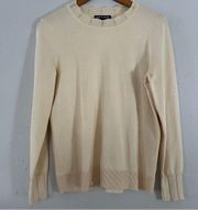 Cable & Gauge Light Pale Yellow Scallop Trim Lightweight Crewneck Sweater Medium