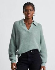 Everlane Green Alpaca Waffle-Stitch Polo Pullover Sweater XS