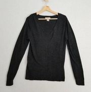 Massini Shirt Women XL Black Long Sleeve Fleece V-Neck Top Casual ClassicCore