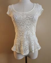 Ivory Floral Lace S/S Top, Women's S