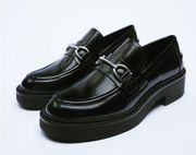 (New) Zara Womens Chunky Loafers Patent Buckle Size 6 NEW-Displays No Box