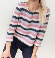 NWT Striped Boxy Cut Cotton Round Neck Casual Pullover Top Pink Blue Size Large