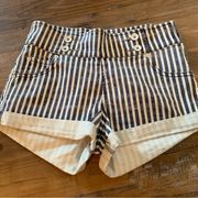 Free People Sz 25 Mariner Nautical Stripe Shorts Cotton Blend Cuffed (New$68)