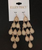 New Ellen Tracy Pink Glittery Chandelier Earrings